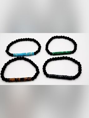 Black Natural Stone Beaded Bracelets Set with Multicolor Accents